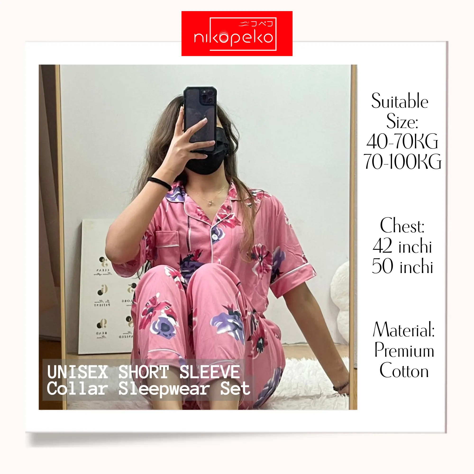 [NEW READY STOCK] (40-65KG) 2XL Korean style short sleeve cotton premium women ladies floral pajamas pyjamas set comfortable casual premium set baju seluar baju tidur [nikopeko SSCS SLPCS0008] Sleepwear