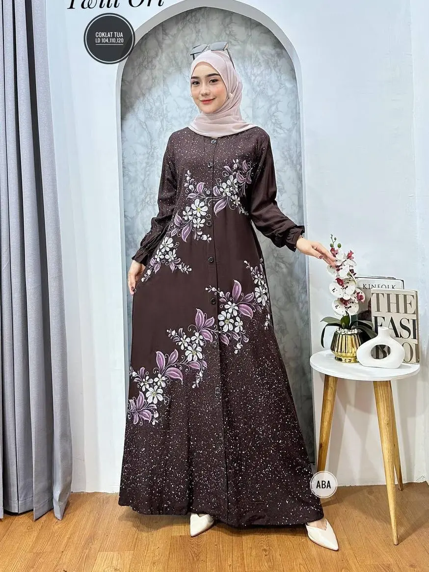 NikmatBatik - terbaru Gamis Lukis Twill ori kancing Dress Muslim Wanita Dewasa Syari Motif Cantik Kain Lembut Tebal Variasi Panjang Maxi Karet Rempel Kerah Samping Rayon Wudhu