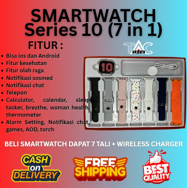 SMARTWATCH Series 10 (7 in 1) 49mm/WATCH SUPPORT IOS & ANDROID JAM PINTAR HD IPS (7 Strap)