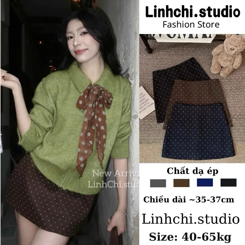 [M588] Chân Váy Ngắn Form Chữ A Chất Dạ Ép Có Túi Khoá Kéo Sau_Linhchi.studio