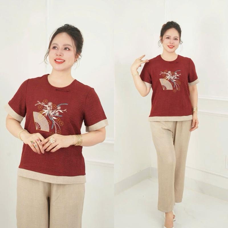 Đồ bộ trung niên, Sét đồ kiểu  cho các mẹ,quần dài suông, chất đũi vân mây thoáng mát  Ms101