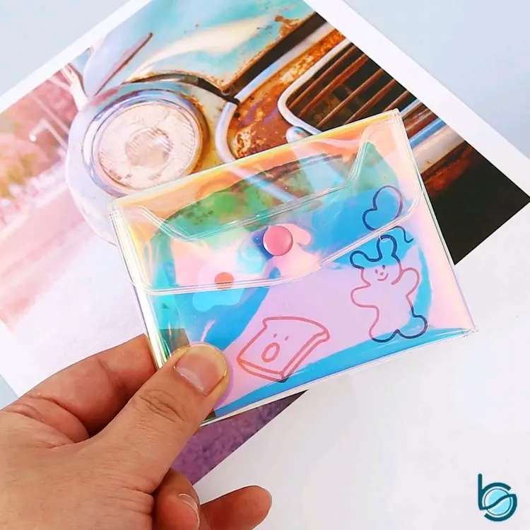 2 pcs pouch estetik tas wanita lucu transparan dompet hologram aesthetic dompet koin lucu bahan pvc 4