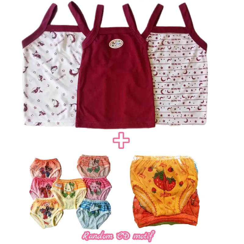 Paket Set Baju Dalam dan Celana Dalam Anak Perempuan dengan Tangtop dan CD - Fashion PE Double (3pcs tangtop+3pcs cd) Pakaian 1