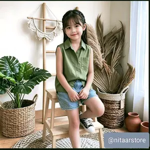 Kameja Anak Perempuan kameja lekmong anak Desain terbaru kameja tank-top,dari umur 4-12 tahun, bahan crinkle premium Quality.