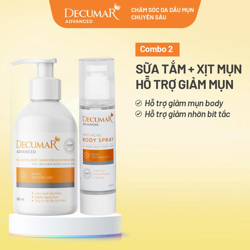  Bộ hỗ trợ ngừa mụn toàn thân Decumar  Sữa tắm & Xịt mụn lưng Decumar Advanced  - STA01 XDA02 