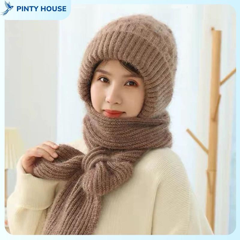 Mũ Len liền khăn quàng cổ lót lông ấm áp cho nữ sét mũ len kèm khăn quàng cổ xinh cho bà và mẹ Women Hat Cap len dệt kim dày dặn mềm mịn và không xù lông phong cách tối giản thời trang phù hợp với thời tiết lạnh