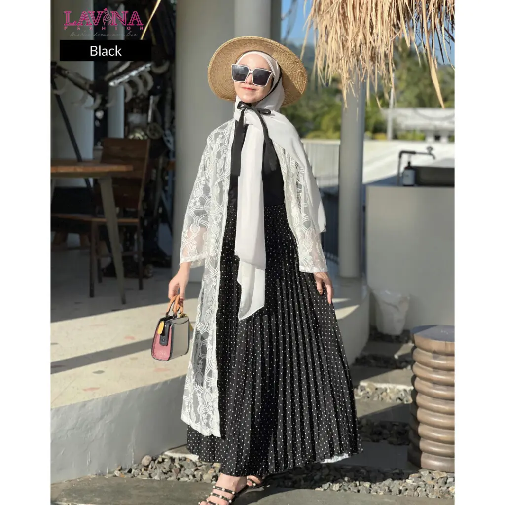 Lavina VB130  | Rok Polka Panjang Wanita Plisket Motif Polkadot Premium Mayung Hyget Super