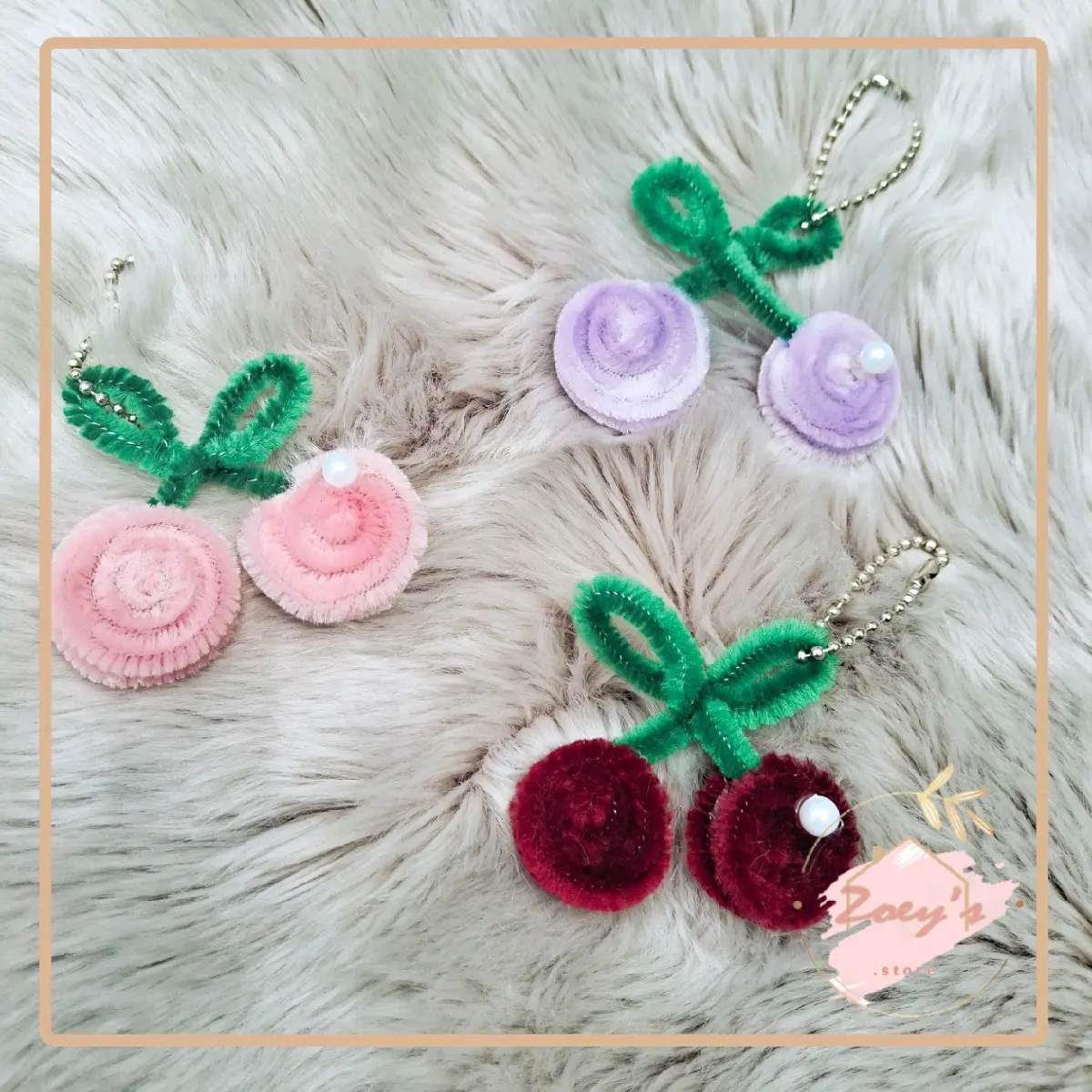 Keychain Cherry Gantungan Kawat Bulu Cherry