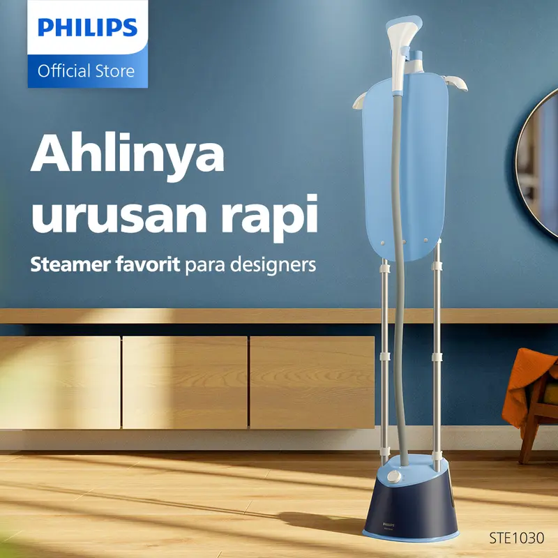 New! Philips Stand Steamer 1000 Series STE1030/20 - Blue - Setrika Uap Tanki Besar Favorit Designers dengan Style Mat 0