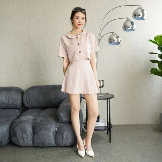 [ Vensh ] One Set Lengan Pendek Firsya / One Set Korean Style / One Set Wanita Kekinian Kancing  Kantong Atasan Setelan Cantik 7