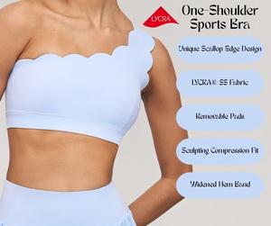 LC Lycra One-Shoulder Sports Bra – Removable Pads, Shockproof, Push-Up Support, Yoga Bra with Wide Hem and Stylish Back Design [YA43]