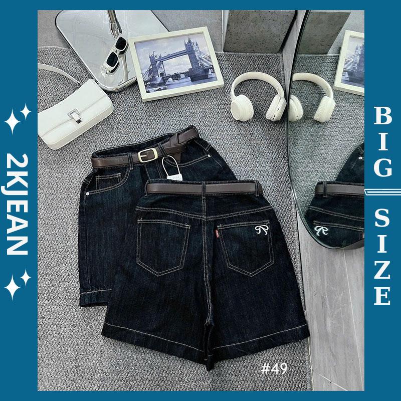 Quần short ngố jean thêu nơ bigsize từ 55-85kg, quần lửng trơn lưng cao màu xanh đen MS49 2KJean
