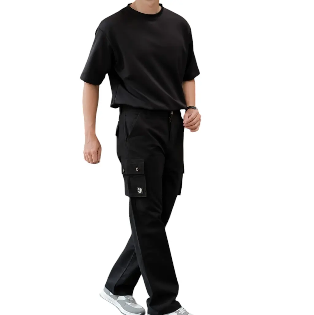 Celana cargo pria standar,Celana cargo pria bahan kanvas Formal Kantong Hitam Santai Nyaman Formal Kantong Hitam Santai Panjang  Pendek