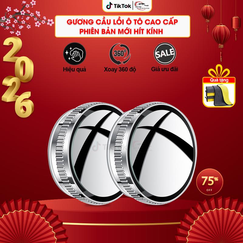 TẶNG KHĂN Cặp 2 Gương Cầu Lồi Ô Tô Xóa Điểm Mù Có Viền Đế Hít Kính Xoay 360 Độ guo ng guo ng chieu hau o to guong cauloi guong chieuhau