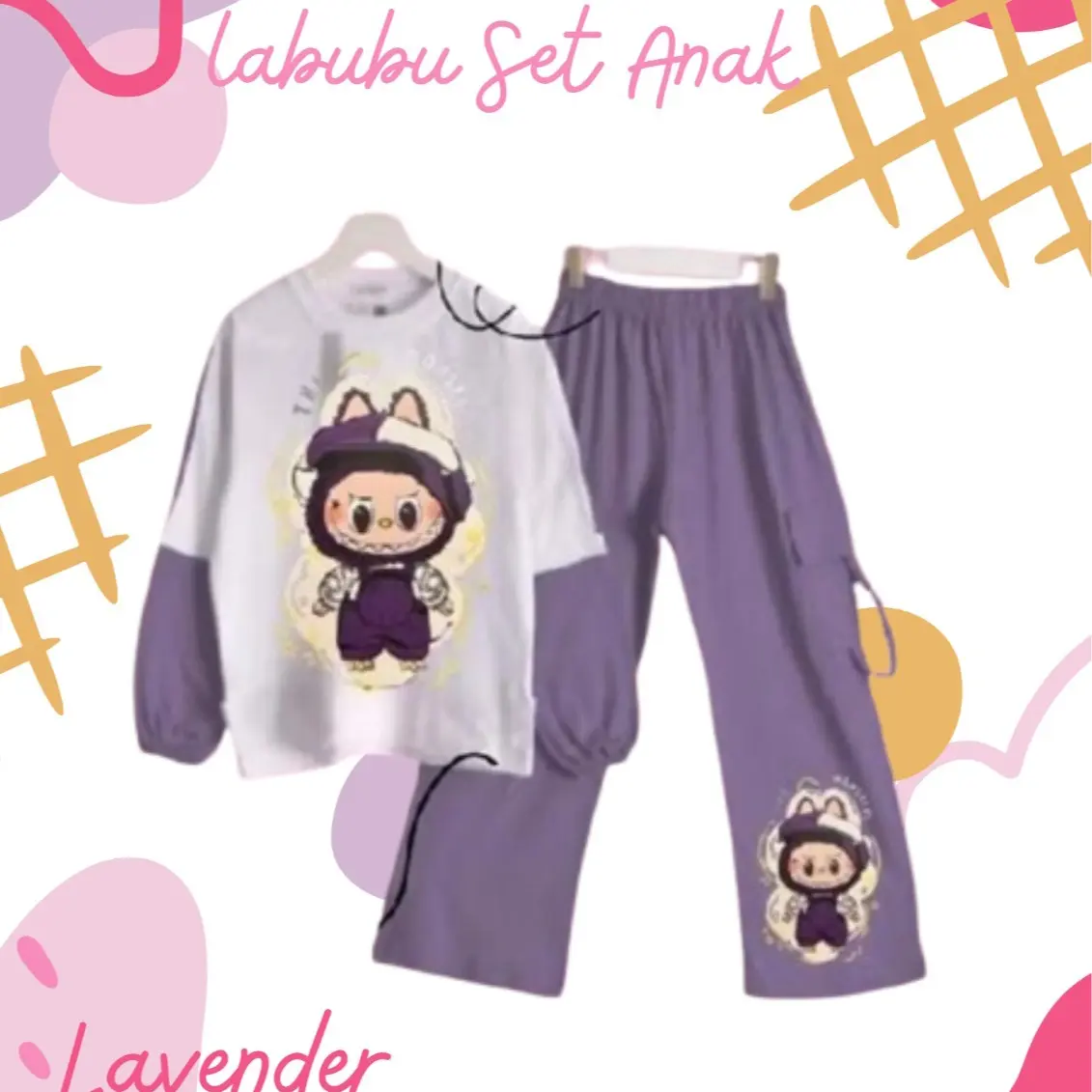 LABUBU SET ANAK setcel anak bahan crinkle airflow setelan anak viral sablon labubu