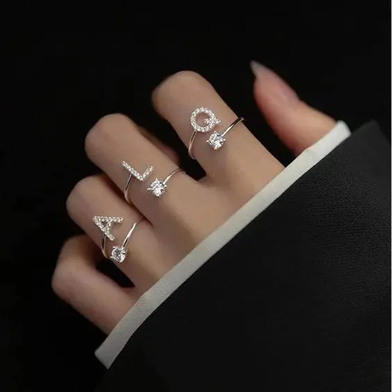 Cincin Inisaial Nama Titanium ABJAD Nama - Inisial Nama Wanita -Cincin Nama Wanita 0