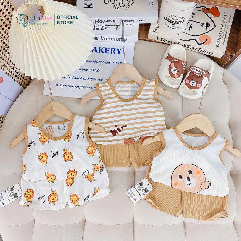  COMBO 3,5 Bộ Ba Lỗ Thun Tăm Lạnh In Hình Nhiều Họa Tiết Đáng Yêu Cho Bé Trai Đồ Bộ Sát Nách Cho Bé 6-16Kg 