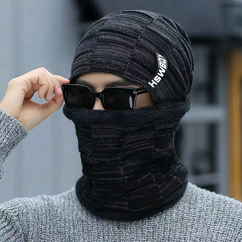 Ilhamriof - Topi Kupluk Syal Leher Hswboy Pria Dewasa Keren Rajut Knitte Musim Dingin Korean Style 0