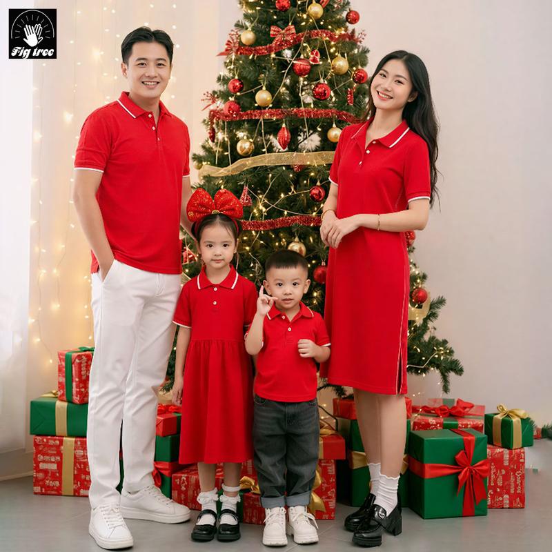  Đồ Gia Đình FigTree Gía Lẻ 1sp  - Aó Và Đầm Nữ Thun Polo Form  Suôn Màu Đỏ Nỗi Bật Chất Thun Cotton Cá Sấu Cao Cấp Dày Dặn Mịn Đẹp. 