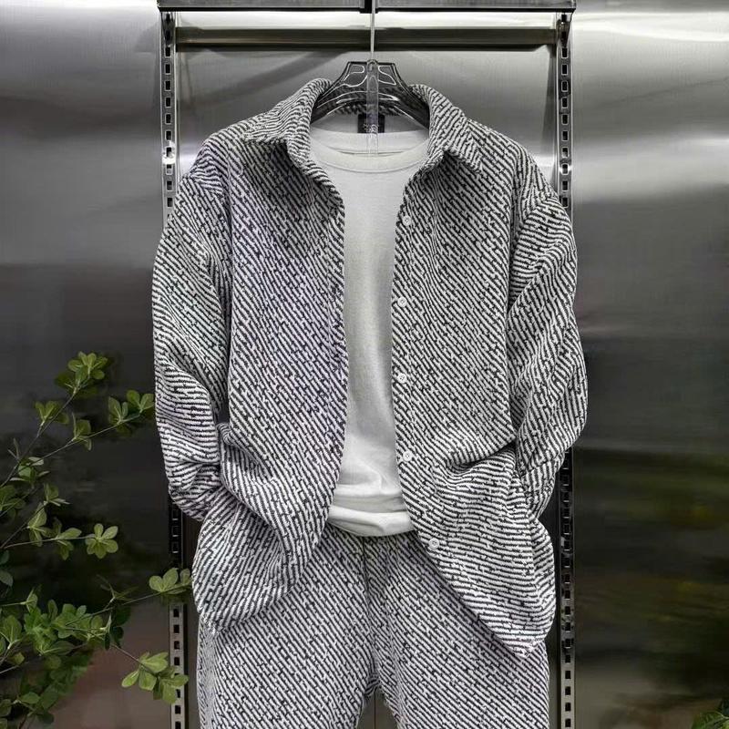  Bộ Quần Áo Thu Đông Dài Tay Nam Cúc Cài Cổ Polo Top Menswear Vải Dạ Kim Tuyến Dày Dặn Co dãn 