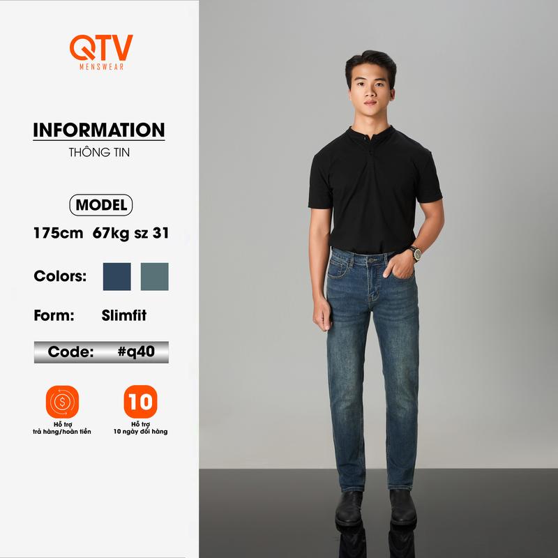 [QTV2] Quần jean nam co giãn form slim fit, màu xanh xám_Q40 Pants Menswear Có Túi Cotton Denim