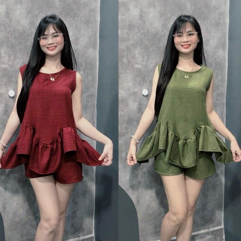 Set bộ Đùi Babydoll chất vải đũi quần có 2 túi xinh xắn