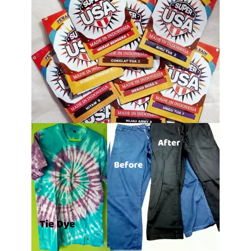 Wantex Super USA Pewarna Jeans Pakaian  Tie Dye Baju Sumbo Sumba Kain Wantek Jumputan Ikat Celup Wentek Wanter Serbuk Coloring Jumput Iket Hitam Merah Biru Tua Dongker Jean Jeans Sepatu Jaket Sweater Bahan Kelir 2