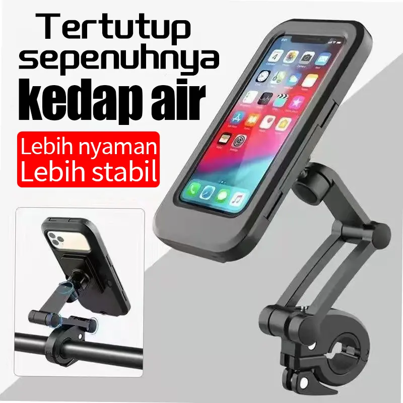 [BAS] Phone Holder Motor / Sepeda Waterproof Tempat dudukan Hp Anti Air Stand Handphone Besi Aksesoris / Penyangga Hp