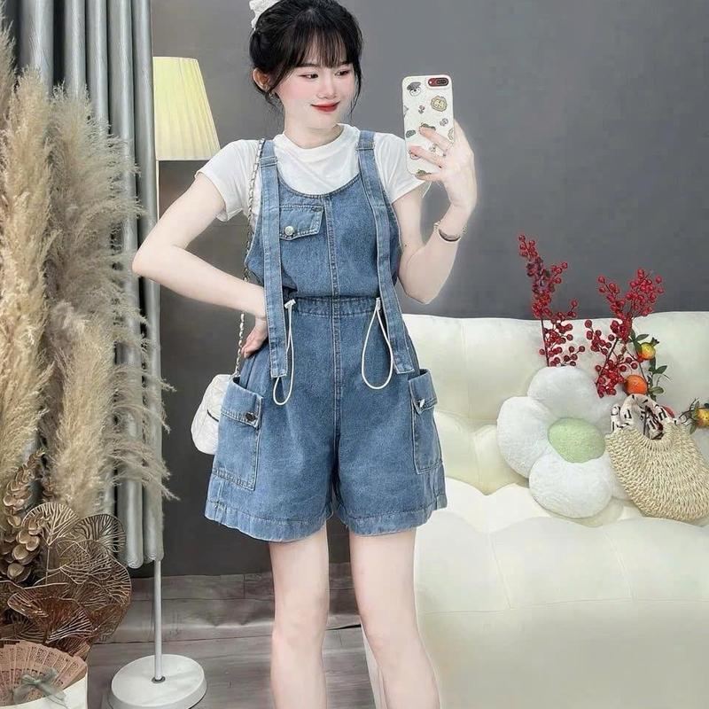 TIENSTYLE - Quần Short Yếm Jean Nữ Co Giãn Một Túi Hai Dây Rút Eo Thiết Kế Thông Minh Phù Hợp Nhiều Dịp Đi Chơi Dạo Phố Quần yếm jean Bigsize Đồ Noel Bigsize Nữ Quần Áo Tết Nữ