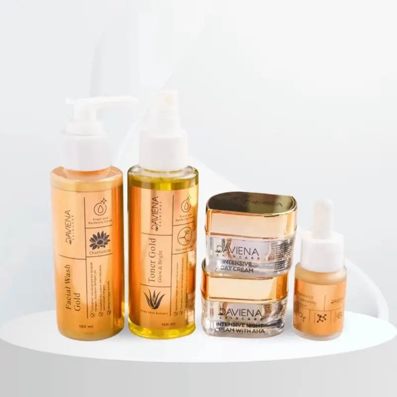 (OFFICIAL) Gold Series Daviena Skincare Memudarkan Mengencangkan Mencerahkan Wajah Kerutan Glycolic Hyaluronic Acid