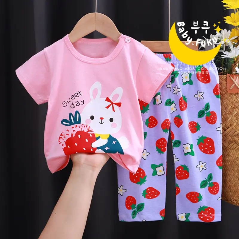 Baby.Fuku Setelan Lengan Pendek Celana Panjang Baju Anak Bayi Piyama Anak Kaos Import Katun 2