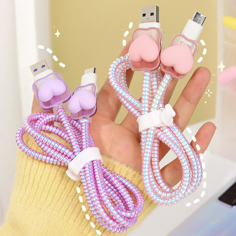 DS50 - 1 Set 4 Perlindungan Kabel Lucu Penutup Kartun Anti Terpecat Data Penutup Kabel Universal Untuk Iphone Samsung Xiaomi Oppo Huawei-FE 0