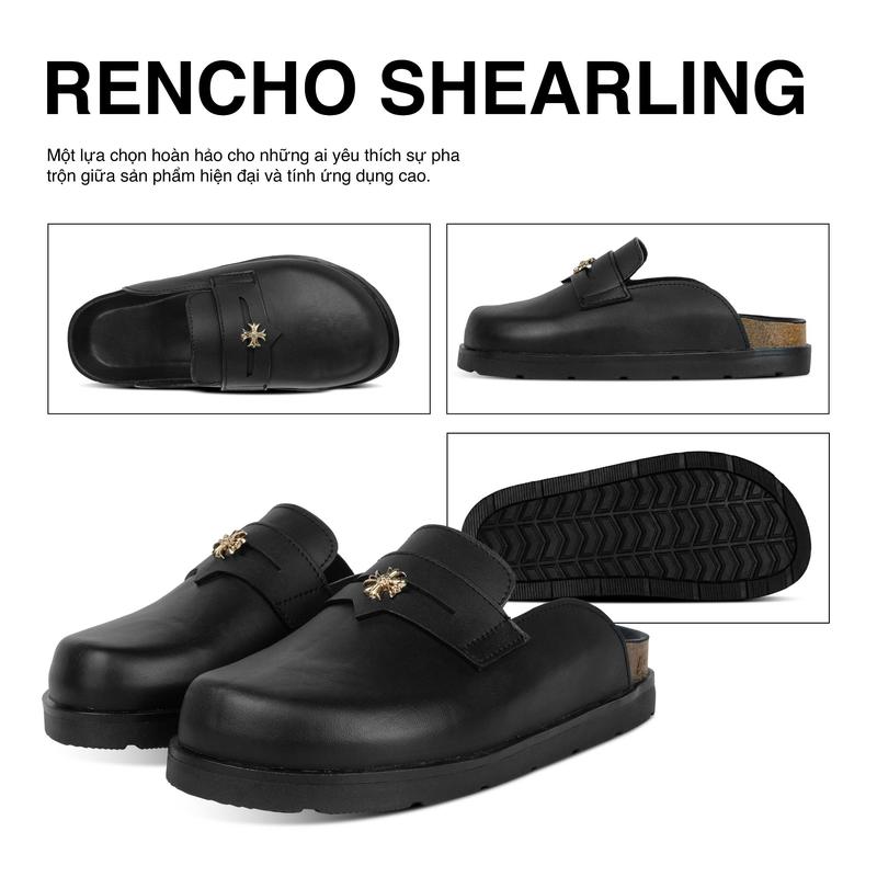 RENCHO Dép da tự nhiên bít mũi MULE BOSTON DUAL sành điệu kiểu lười nam nữ tăng chiều cao 4cm