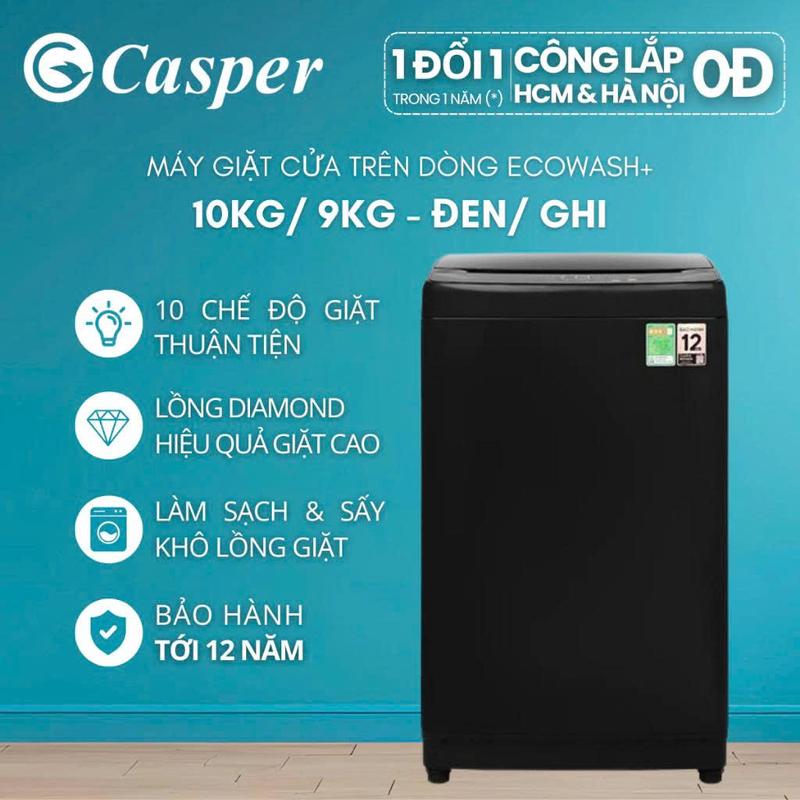 [Công lắp 0Đ HCM/ HN] Máy giặt cửa trên Casper 9KG/ 10KG WT-9NB3 | WT-10NB3 | WT-E10NGR21 | WT-E9NGR21 - Đen/ Ghi