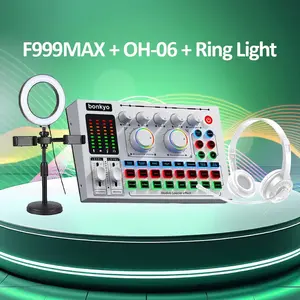 Bonkyo F999MAX+OH06 Headset & Lampu Ring Light Soundcard Live Streaming untuk YouTube Facebook Douyin dengan Pengurangan Kebisingan Cerdas Data Lossless OTG dan Mikrofon Gaming