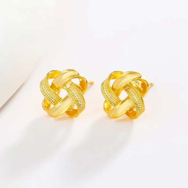 Imitation Gold Bestseller! Braided Winding Design, Luxurious Texture Stud Earrings