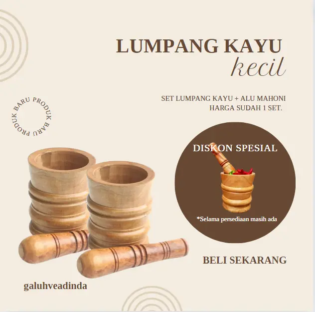COD SET LUMPANG KAYU KECIL MODEL UKIR + ALU / Tumbukan Kayu Ulekan Kayu Peralatan Masak Alat Dapur