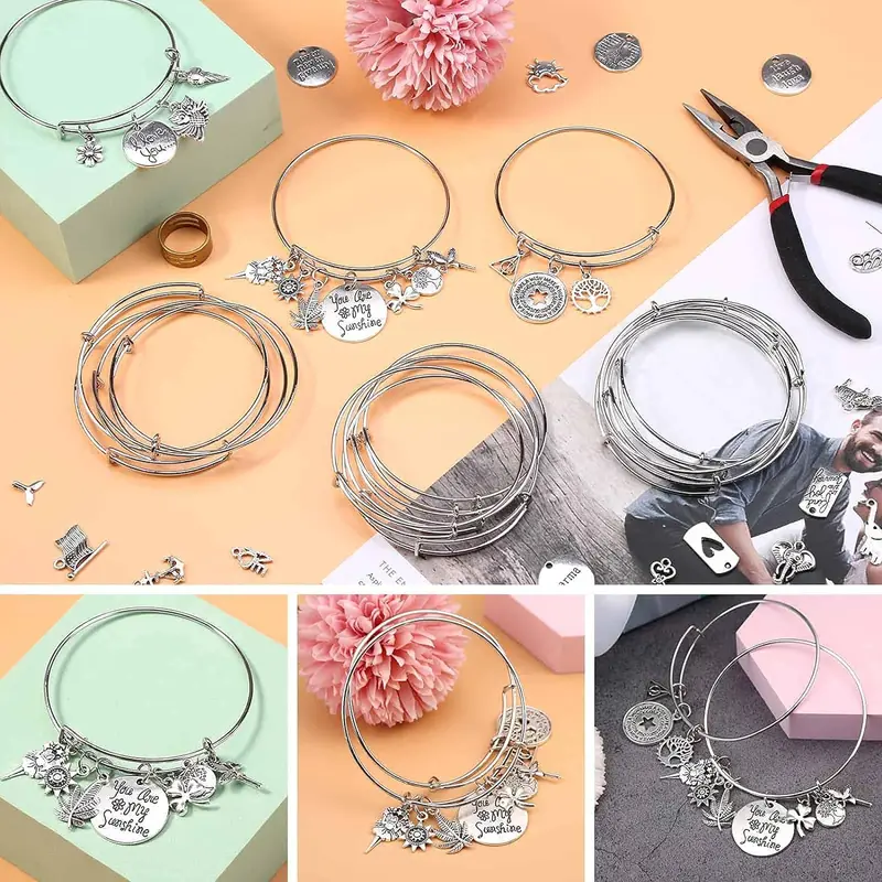 Mixed Style Beaded Bracelet Making Kit, 240pcs/set Adjustable Metal Wire Blank Beaded Bracelet, DIY Jewelry Making Kit for Women & Teenager 2