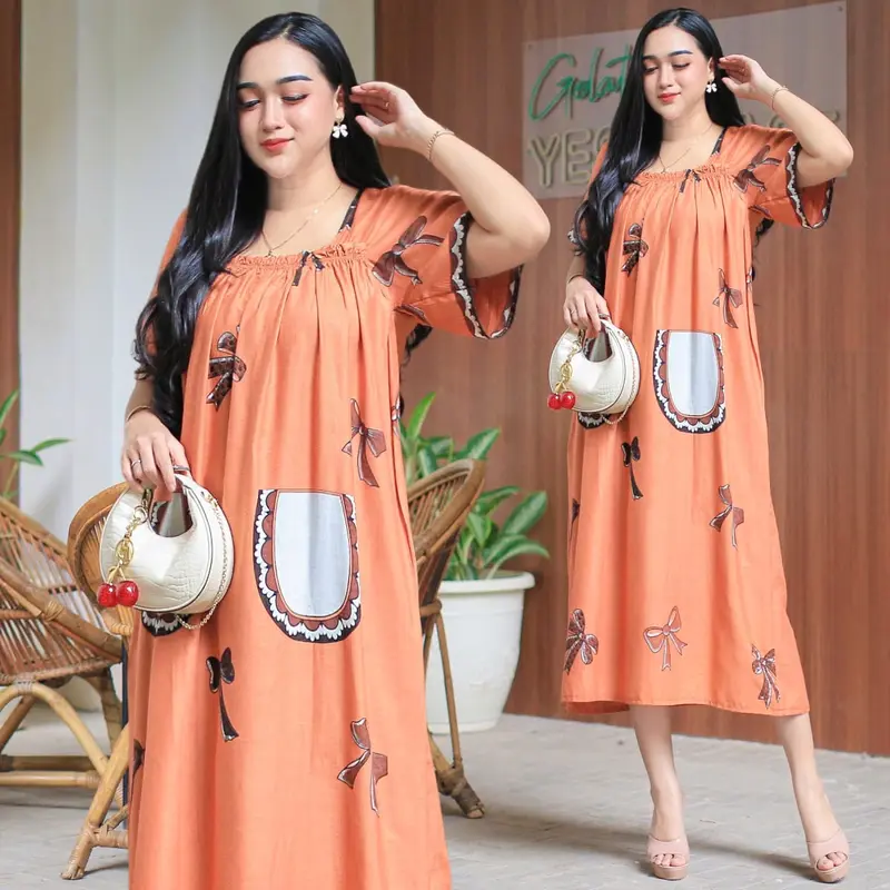 Daster Wanita Terbaru 2025 Motif Pita Viral - Dress Rayon Santung Busui Lembut 2