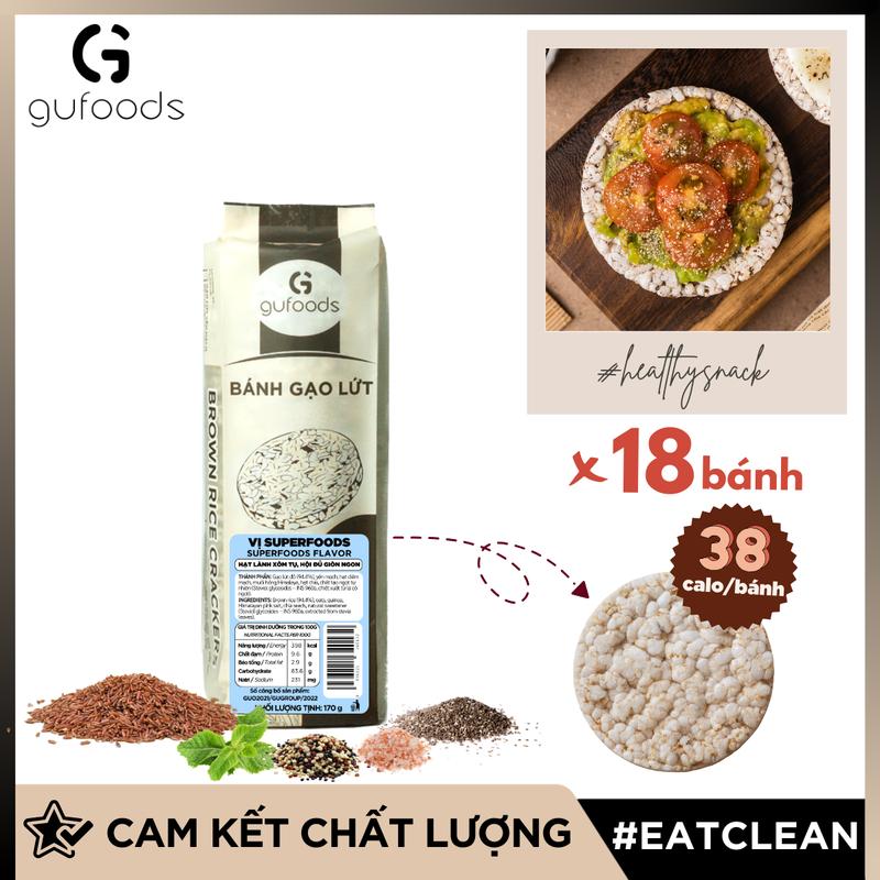  Bánh gạo lứt GUfoods  170g  - Không chiên dầu Không đường Từ gạo và ngũ cốc nguyên hạt Lành mạnh Phù hợp Eat clean Ăn vặt healthy Thực dưỡng Tập gym Thuần chay Đa dạng hương vị - Bánh Tết - Quà Tết 