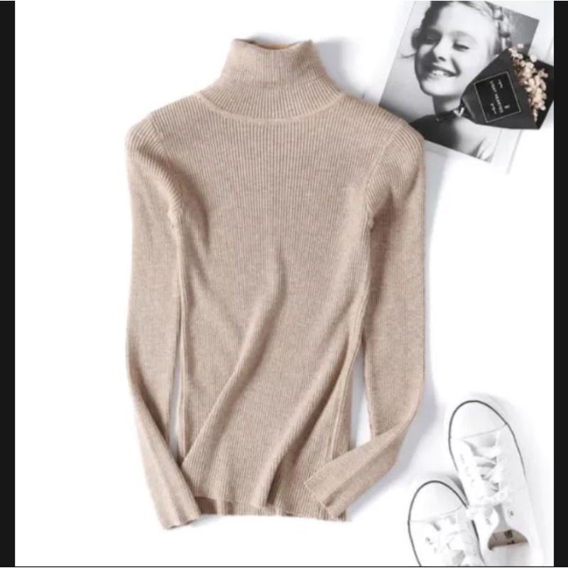 Inner turtleneck rajut atasan rajut wanita muslim Garis Panjang Santai Knitwear Hitam Outer Cardigan Top Baju Basic Crop zelda  crop inner  garis Kardigan Baju Daleman 4