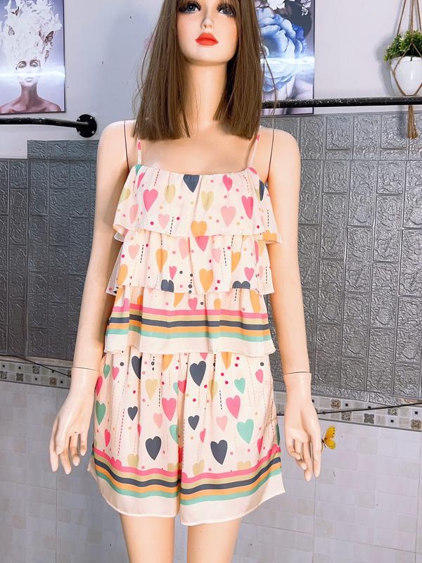 Bộ đồ ngủ đùi nữ áo 2 dây họa tiết thiết kế 3 tầng xinh xắn chất liệu lụa latin mịn mát freesize dưới 60kg My STORE 3