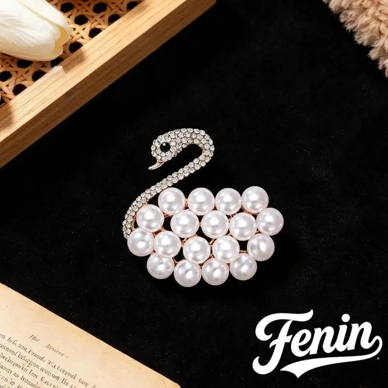 [Fenin] Bros Hewan Angsa Pin Korsase Mutiara Wanita Aksesori Pin Bandana Lengan Pendek Y1204