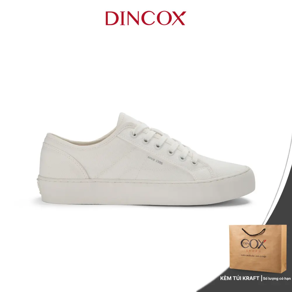 Giày Sneaker Đế Bằng Vải Canvas Nam Nữ E18 White Sang Trọng Dincox Shoes Đế Cao Su