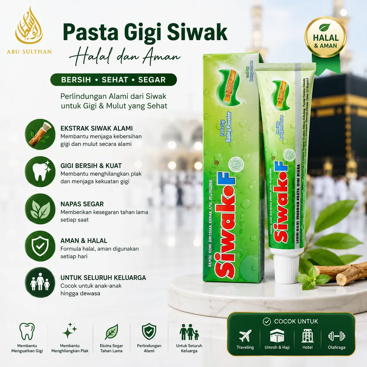 Pasta Gigi Siwak F Herbal Halal 25gr – Odol Herbal Original Travel Size untuk Perjalanan--Travel Size Halal Toothpaste untuk Haji & Umroh