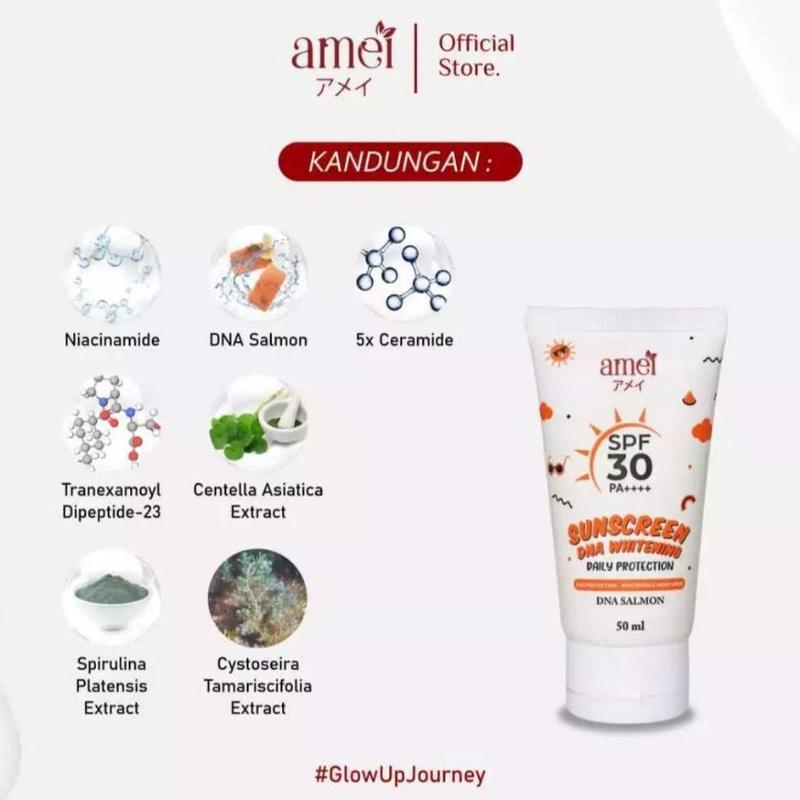 Amei Sunscreen SPF 30 PA++++ 50 Ml 2-in-One Melindungi Kulit Dari Sinar UV - Mencegah Flek Hitam - Mencerahkan Warna Kulit 2