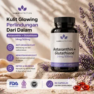 Astaxanthin + Glutathione vegetarian Kapsul, sinergi kuat untuk imunitas & kecantikan, 60 kapsul