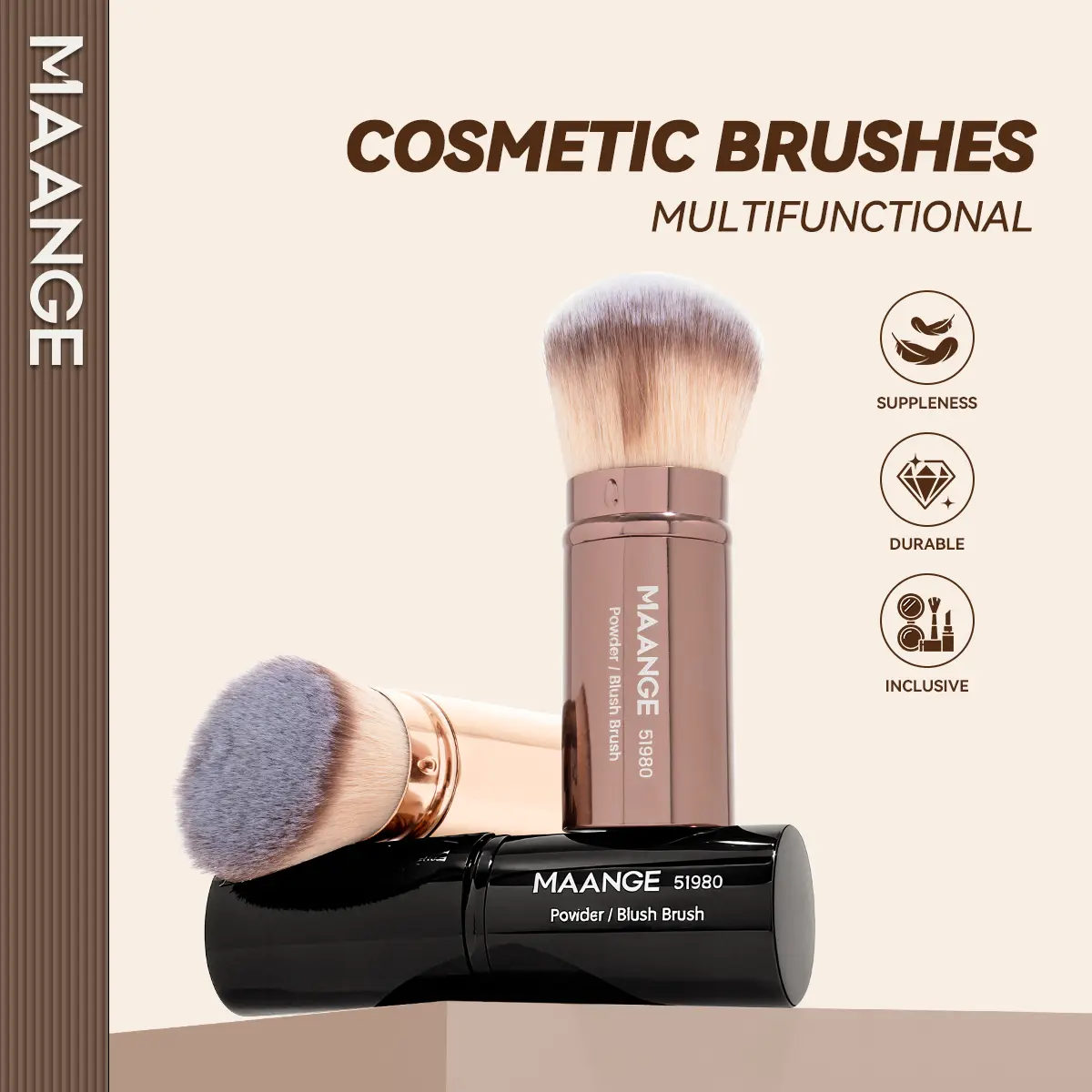 MAANGE Multifunctional Cosmetic Retractable Brush - Powder, Blush, Contour, Foundation Make up Brush –  Portable & Lembut di Kulit 51980 51979 51892 Kuas Wajah