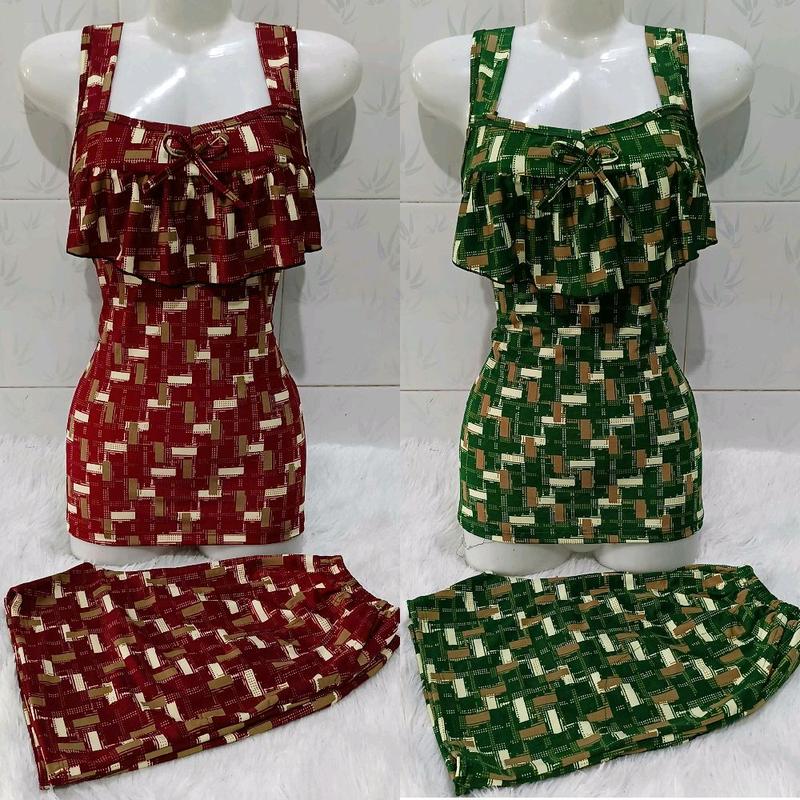 Combo 2 Bộ Quần Đùi Thun Ati Áo Dây Bản Phối Bèo 1 Lớp dành cho nữ mặc dễ thương