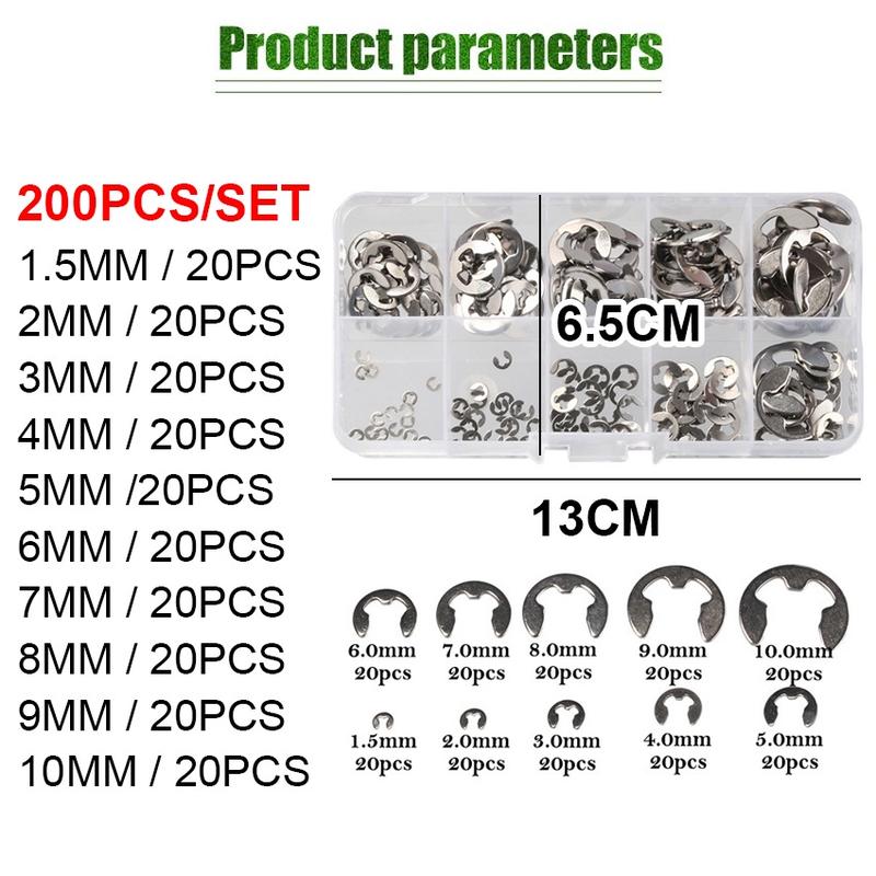 200Pcs  Snapring Type E / Snap Ring Type E / Snapring Stainless Steel / Retaining Snap Ring / Circlip Kit / External Retaining Ring Circlip Kit / Snapring / Circlip /Retaining 1